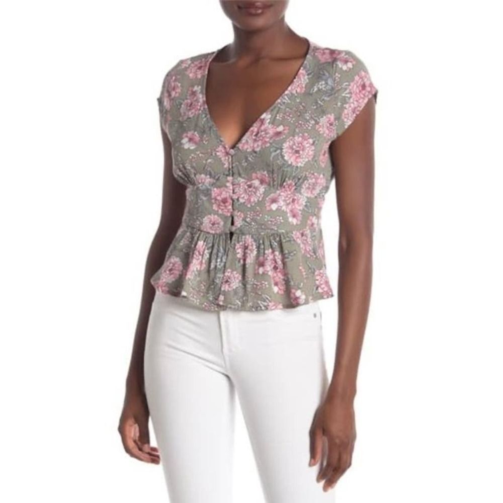 Chance V-Neck Floral Print Blouse Size XS NWT !